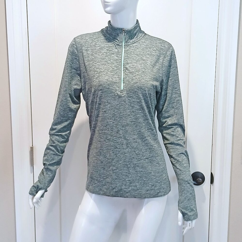 Nike Dri-Fit Womens Running Top Sage Green Zipper w/Collar Long Sleeve Medium